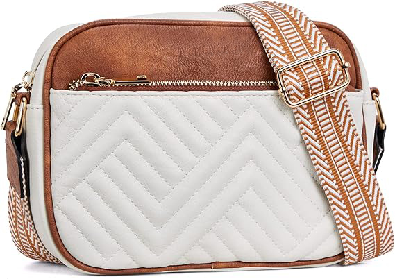 Quilted Crossbody Bags for Women Vegan Leather Purses Small Shoulder Handbags with Wide Strap