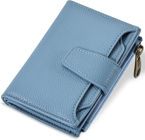Wallet Women RFID Blocking Soft Leather Bifold Compact Card Holder Wallet for Women with Zipper Coin Pocket 4 ID Window