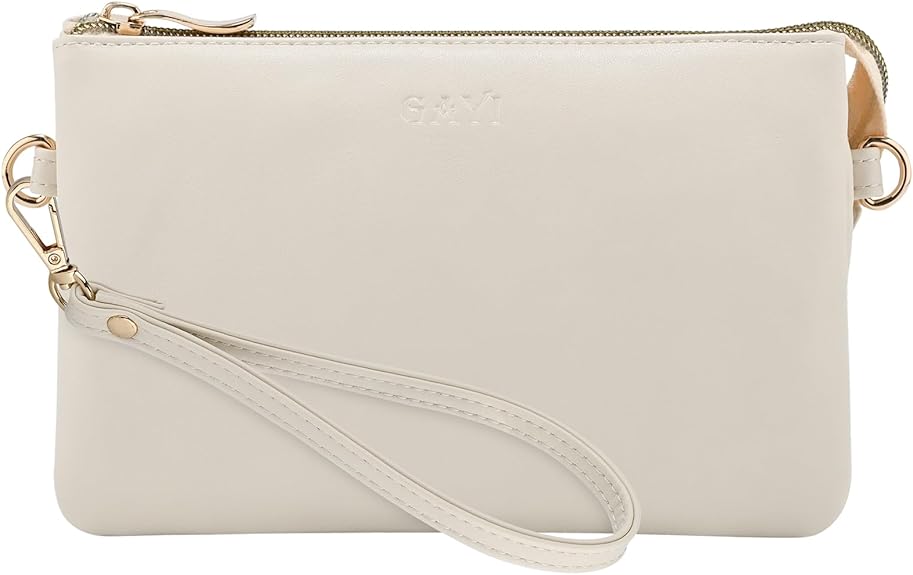 Wristlet Purses for Women, Vegan Leather Crossbody Evening Zip Clutch Bag with Strap