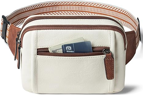 Fanny Packs Belt Bag For Women Men Crossbody Waist Pack Sling Chest Bum Travel Bag Purse Faux Leather Fashion Cute Beige