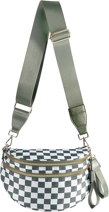 Black and White Checkered Crossbody Bag Bum Bag for Women,Spacious Checkered Purse Fanny Packs Belt Bag