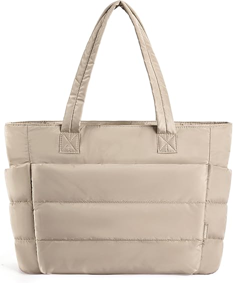  Tote Bag for Women, Lightweight Puffy Tote Bag with Compartments, Quilted Shoulder Bag Handbag for Travel, Work