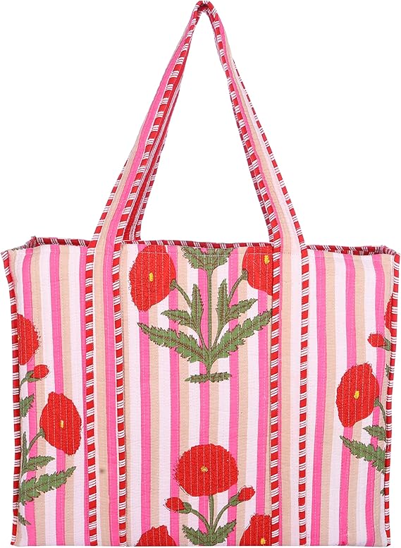 Women Handblock Lightweight Travel Bag Purse Cotton Shoulder Tote Bag For Shopping Grocery & Beach Bag Gift For Her