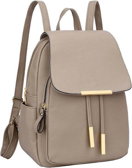 Trendy Leather Backpack Purse for Women and Ladies Shoulder Travel Daypacks Bags (A-Khaki)