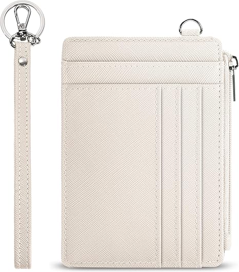 Small Wallet for Women Slim Wristlet Keychain Wallets RFID Credit Card Holder With Zipper Pocket, ID Window (Beign)