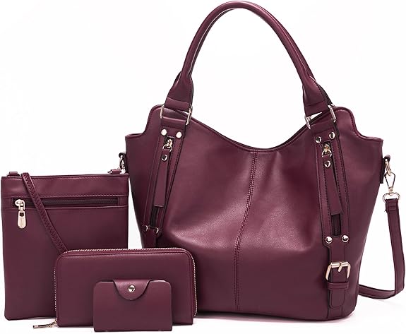  Purses for Women Large Shoulder Handbag Tote PU Leather Hobo Crossbody Bag Ladies Wallet Set 4pcs