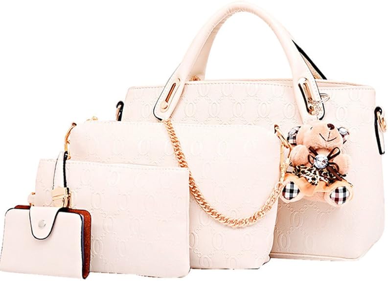 Women 4 Pcs Top Handle Satchel Hobo Handbag Set Large Tote +Purse +Shoulder Bag+Card Holder