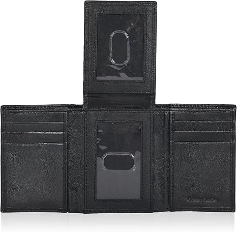 RFID Leather Wallet For Men, Sleek Trifold Front Pocket Wallet with 2 ID & 9 Cards Slots (Black Nappa NB)