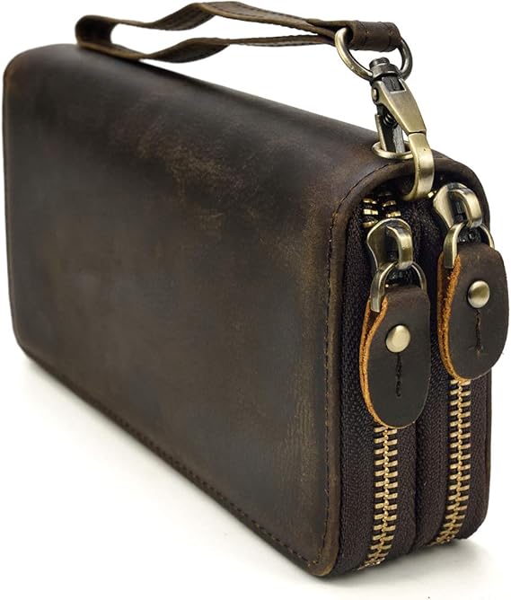 Leather Long Wallet for Men, Large Capacity Purse Clutch Bag Handbag Checkbook Cash Credit Cards Phone Holder
