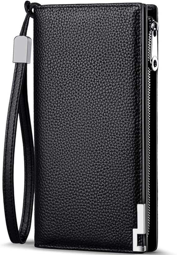 Long Wallets for Men Leather RFID Blocking Bifold Wallet with Zipper