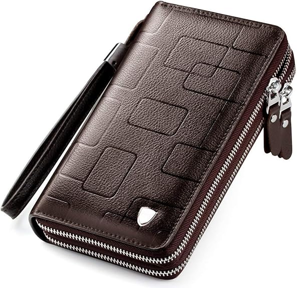 Mens Clutch Bag Handbag Genuine Leather Purse Zipper Long Wallet Business Large Hand Clutch Phone Holder