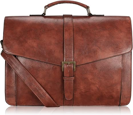 Men's Leather Briefcase for Travel/Office/Business 15.6 Inch Laptop Messenger Bag, Brown
