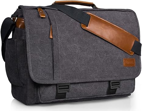 Men Messenger Bag 17-17.3 Inch Laptop Bag Water-resistant Canvas Computer Shoulder Bag Briefcase for Work College Travel, Grey