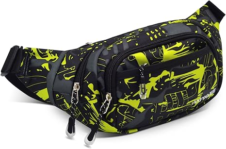 Fanny Packs for Women & Men, 5-Zipper ​Pockets Waist Bag, Belt Bag for Running Cycling Travel Walking Hiking Fishing Camping (Green)