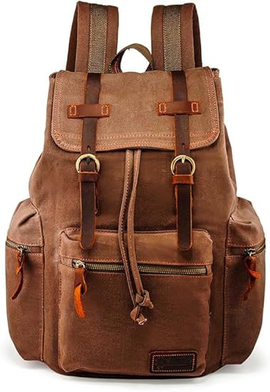  Vintage Canvas Backpack, Casual Daypack Backpacks for Men Women, 15inch Laptop Bag Travel Hiking Camping Rucksack