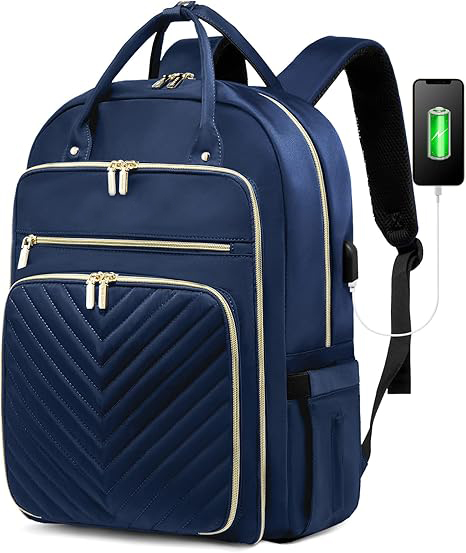 17.3 Inch Laptop Backpack for Women,Fashion Work Backpack Purse for Women Men,Waterproof Travel Work Backpacks Purse for Teacher Nurse, Navy Blue.