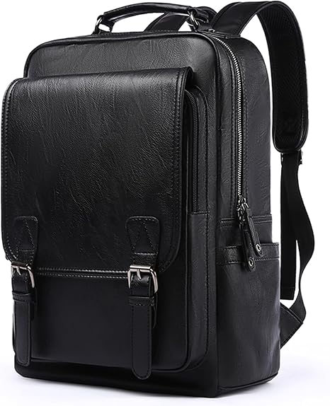 Backpack fits 15.6 Inch Laptop Vintage Backpack Waterproof Flap Bookbag for Men Leather Travel Backpack for Men Casual Knapsack Black