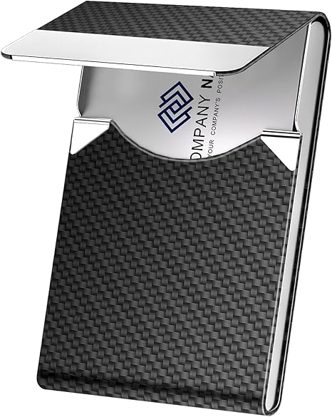  Card Holder, Metal Slim Business Card Case, Pocket Card Holder for Women or Men, PU Leather Business Card Holder Case RFID Blocking Name Card Holder with Magnetic Closure, Black Carbon