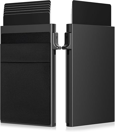  Card Holder - Slim Wallet for Men with Money Pocket, Pop Up Wallets RFID Blocking Minimalist Card Case Holds 5 Cards and Notes (Matt Black)