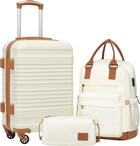 Luggage Set 3 Piece Luggage Set Carry On Suitcase Hardside Luggage with TSA Lock Spinner Wheels(White, 3 piece set (BP/TB/20))