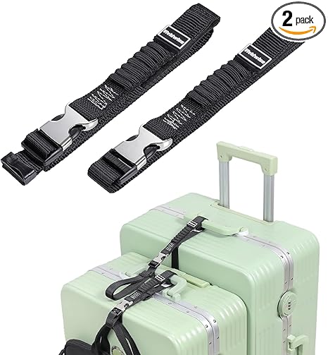 Luggage Straps, Stretchable Luggage Connector Straps for Suitcases, Metal Buckle Add A Bag Adjustable Attachment Accessories Belts (Black, Small)