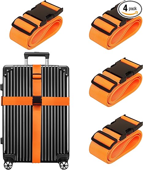 Luggage Straps for Suitcases TSA Approved Travel Belt 4 Pack by Chelmon(Orange)