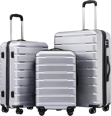 Luggage Suitcase Carry-on Spinner TSA Lock USB Port Expandable (only 28’’) Lightweight Hardside Luggage (Silver, 3 piece set)