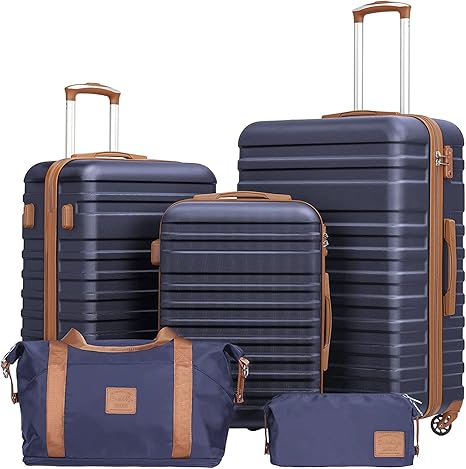  Suitcase Set 3 Piece Luggage Set Carry On Hardside Luggage with TSA Lock Spinner Wheels (Navy, 5 piece set)
