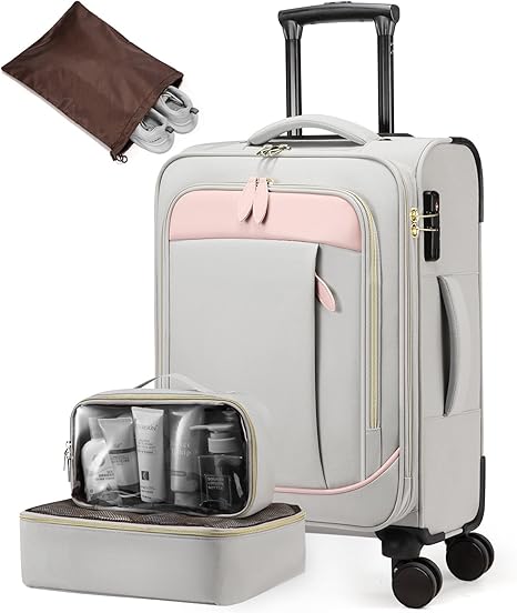  Carry on Luggage for Women and Men, Softside Suitcases with Daul Wheels