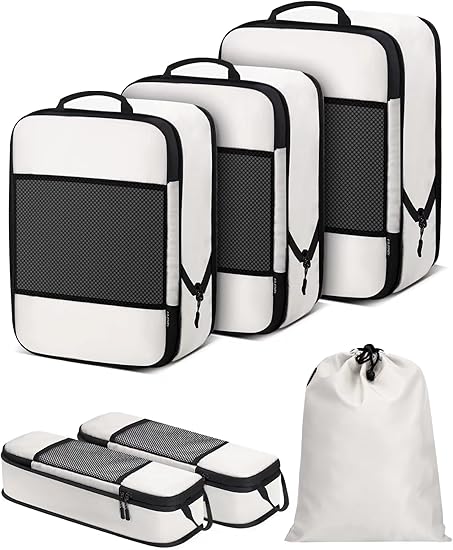  Packing Cubes 4-Set Space Saver with Vacuum-Free Compression Expandable Luggage Organizer for Carry-On