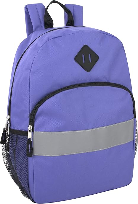 Trail maker Kids Reflective Backpack for School, Colorful Backpack with Reflector Strips, Side Pocket, Padded Straps (Purple)