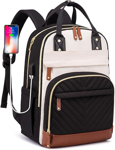 Backpack for Women Bag - 15.6 inch Work Travel Backpack with USB Charger College Bookbag Waterproof Business Computer Backpack Anti-theft Casual Backpacks for Nurse Teacher Beige Black Brown