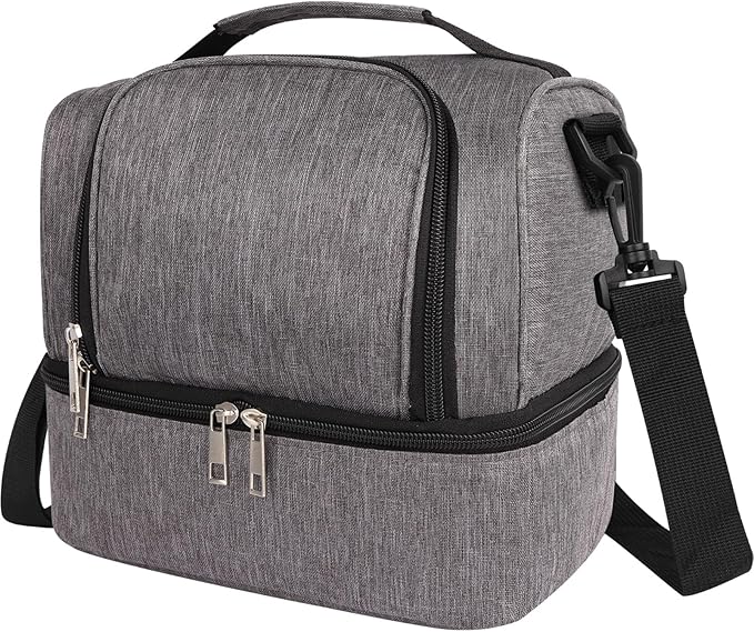 Lunch Box Lunch Bag for Women Men Reusable Insulated Lunch Bag Women Lunch Cooler Tote Bags with Adjustable Shoulder Strap for Office Work Picnic Travel, Light Gray