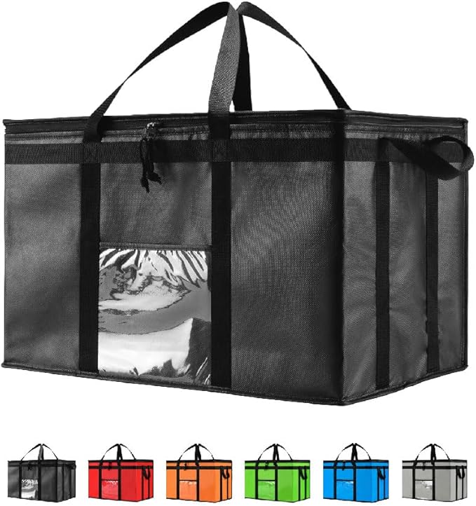 Cooler Bag and Food Warmer for Delivery & Grocery Shopping with Zippered Top, Black (1 Pack)