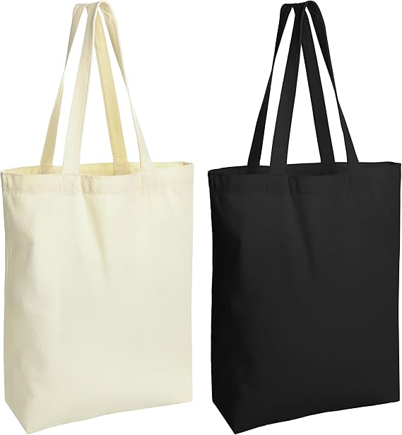 Canvas Tote Bags - 2 Pcs Multi-Purpose Reusable Bags - Perfect for Grocery, Shoppping & DIY Gifts