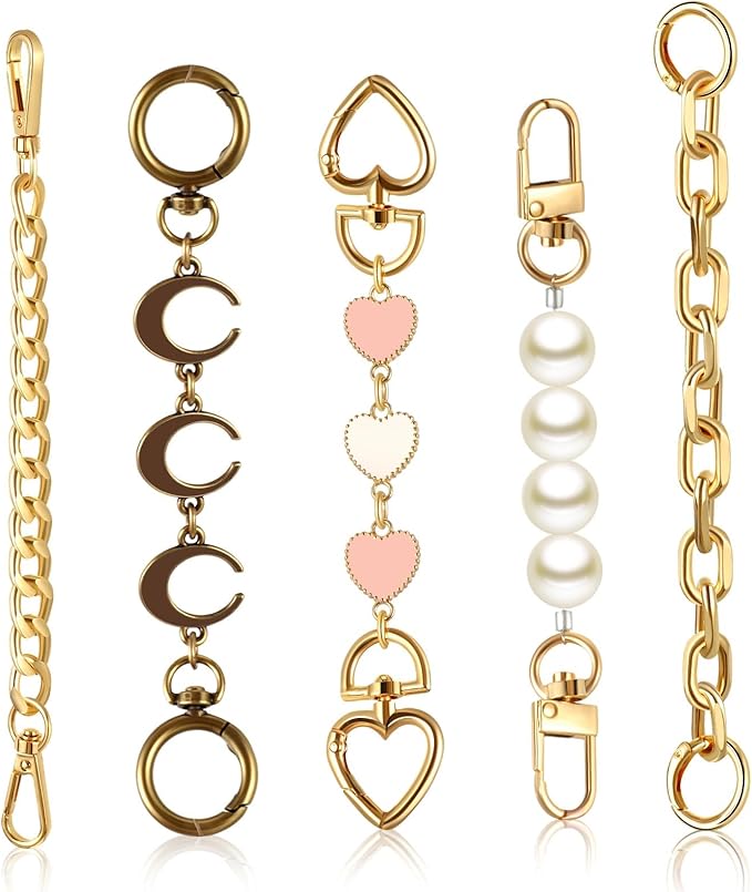 5 Pcs Purse Strap Extender Golden Bag Extender Chain Metal Bag Replacement Handbag Chain Purse Making Supplies (Stylish)