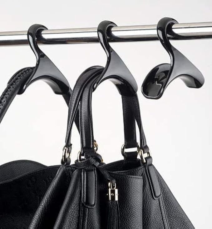  Purse Hanger for Closet - Handbag Organizer Hooks for Hanging Bags & Purses, Protecting Bag Shape & Organizing Space (3 Hangers, Black Plastic)